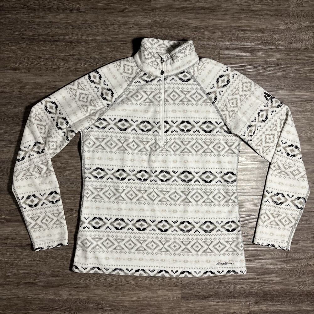 Eddie Bauer First Ascent Fleece Women's M Nordic Fair Isle Aztec 1/4 Zip EUC